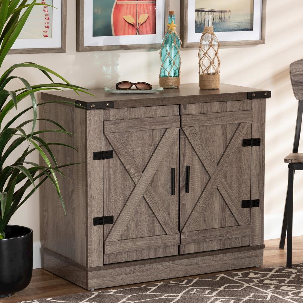 Farmhouse Oak Brown Finished Wood 2-Door Shoe Storage Cabinet. Picture 17
