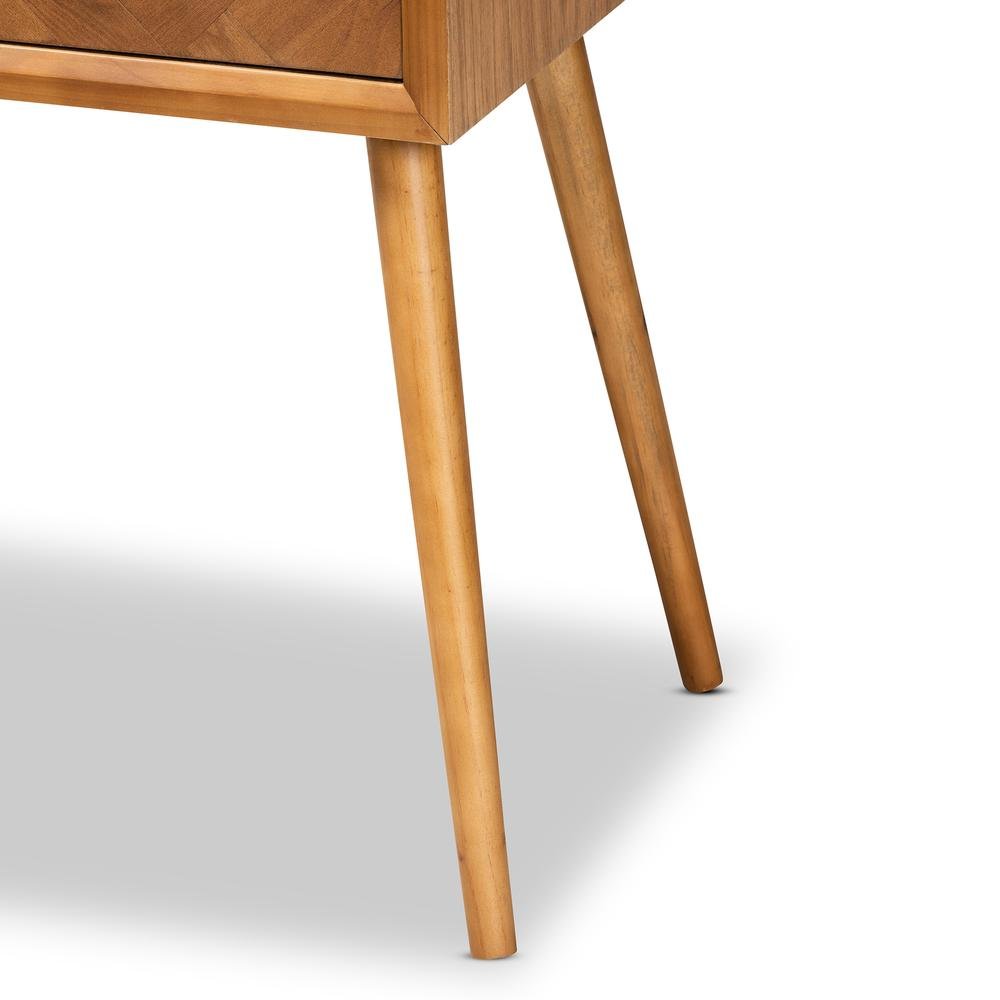 Mae Mid-Century Modern Natural Brown Finished Wood 2-Drawer Console Table. Picture 15