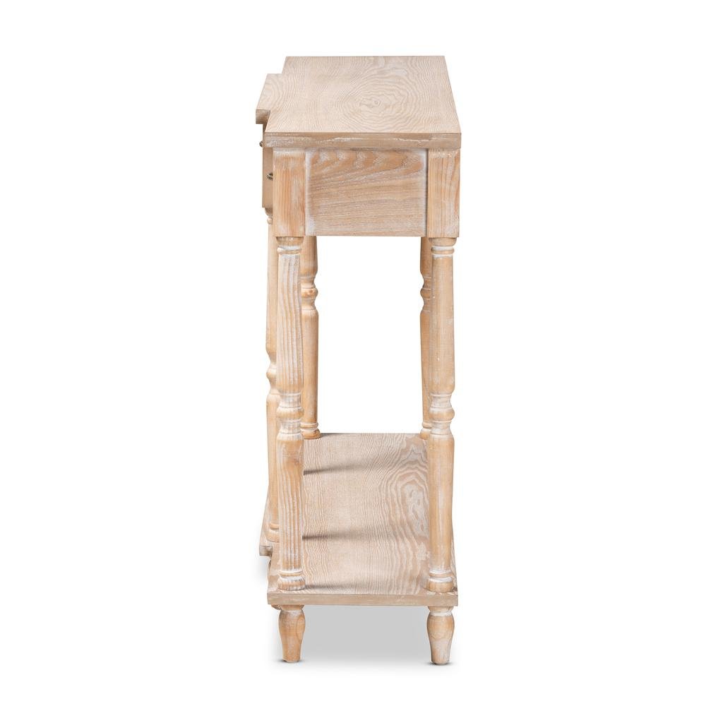 Provincial Rustic Whitewashed Oak Brown Finished Wood 3-Drawer Console Table. Picture 13
