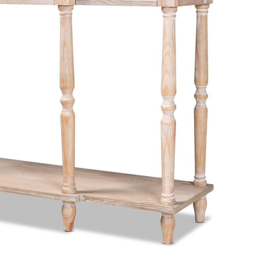 Provincial Rustic Whitewashed Oak Brown Finished Wood 3-Drawer Console Table. Picture 15