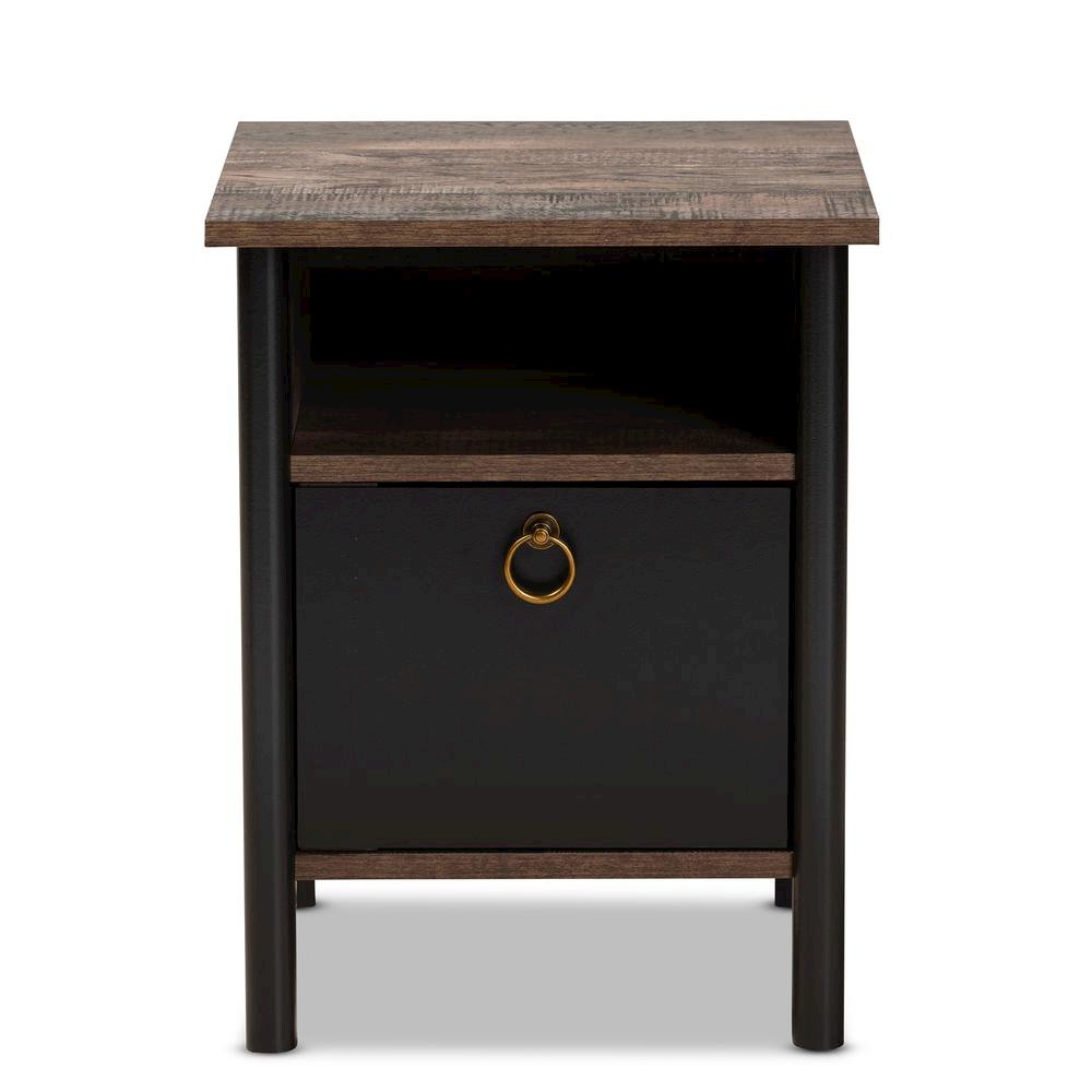 Two-Tone Rustic Brown and Black Finished Wood Nightstand. Picture 11