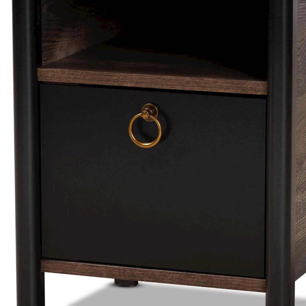 Two-Tone Rustic Brown and Black Finished Wood Nightstand. Picture 13