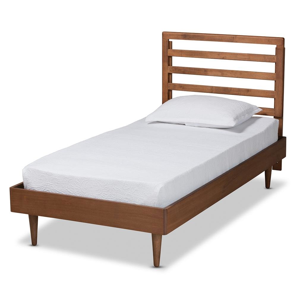 Transitional Walnut Brown Finished Wood Twin Size Platform Bed. Picture 10