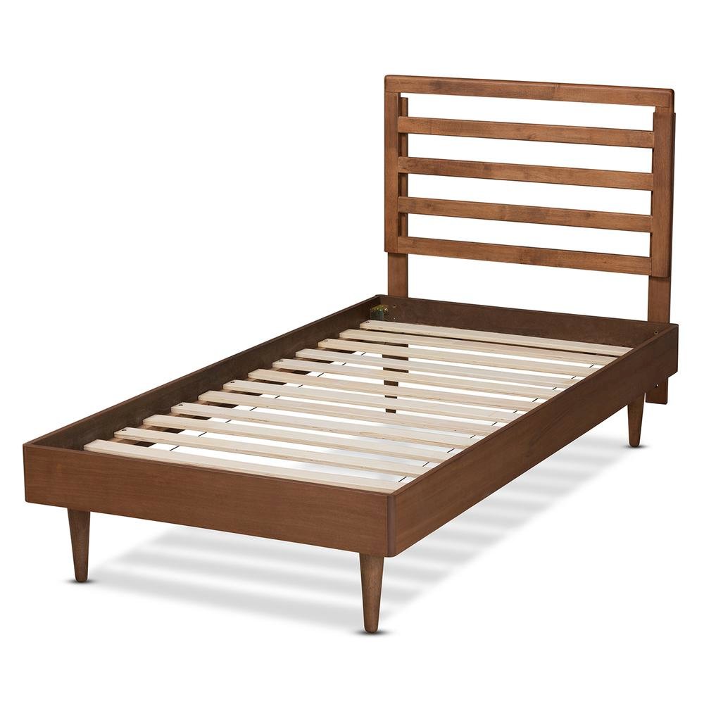Transitional Walnut Brown Finished Wood Twin Size Platform Bed. Picture 12