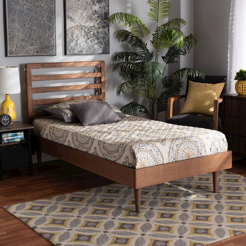Transitional Walnut Brown Finished Wood Twin Size Platform Bed. Picture 15