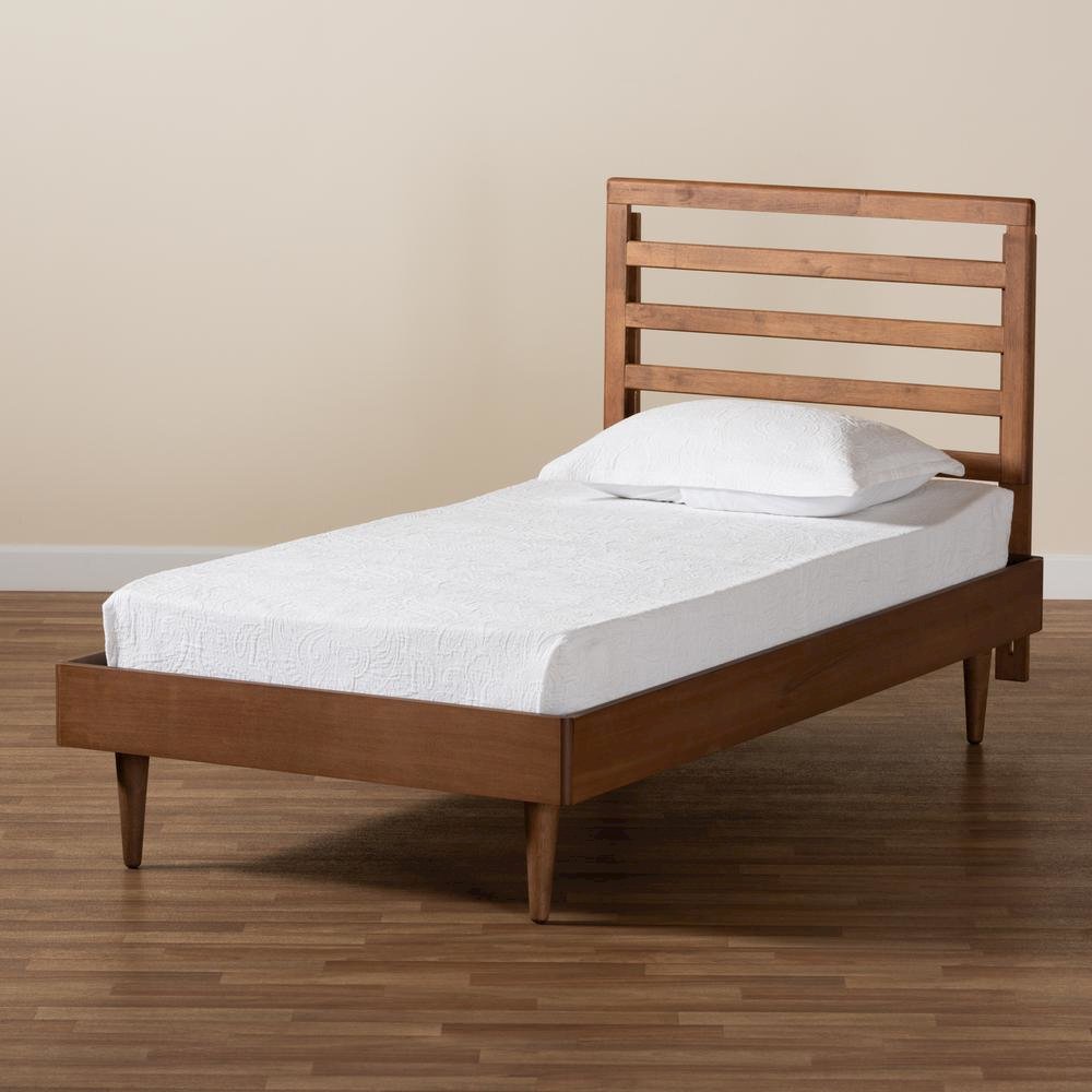 Transitional Walnut Brown Finished Wood Twin Size Platform Bed. Picture 16