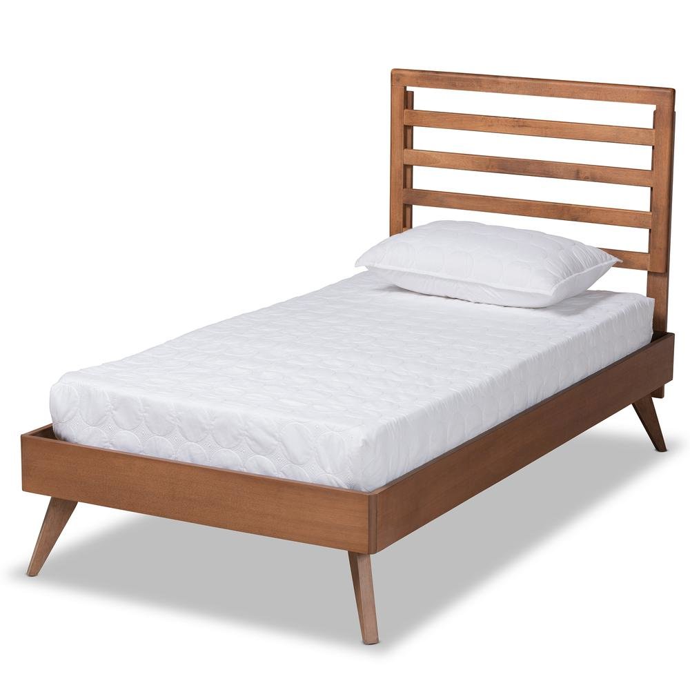 Shiro Mid-Century Modern Ash Walnut Finished Wood Twin Size Platform Bed. Picture 10