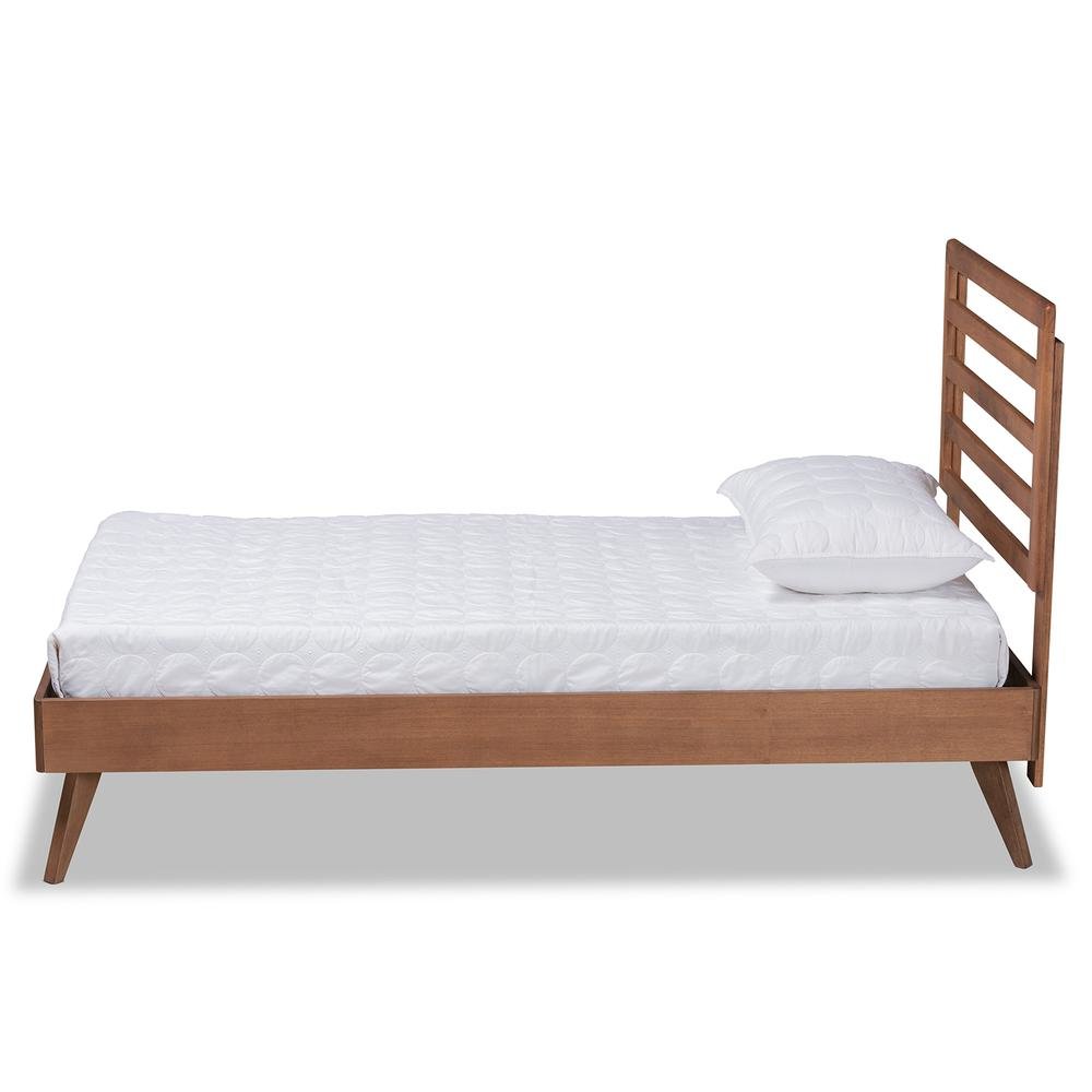 Shiro Mid-Century Modern Ash Walnut Finished Wood Twin Size Platform Bed. Picture 11