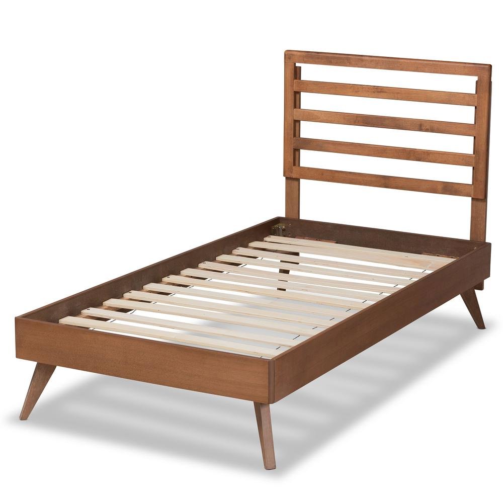 Shiro Mid-Century Modern Ash Walnut Finished Wood Twin Size Platform Bed. Picture 12