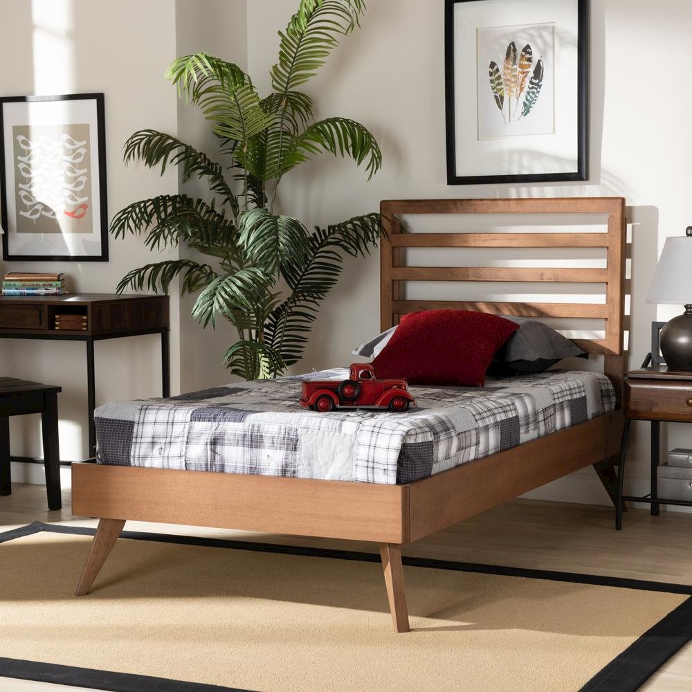 Shiro Mid-Century Modern Ash Walnut Finished Wood Twin Size Platform Bed. Picture 15