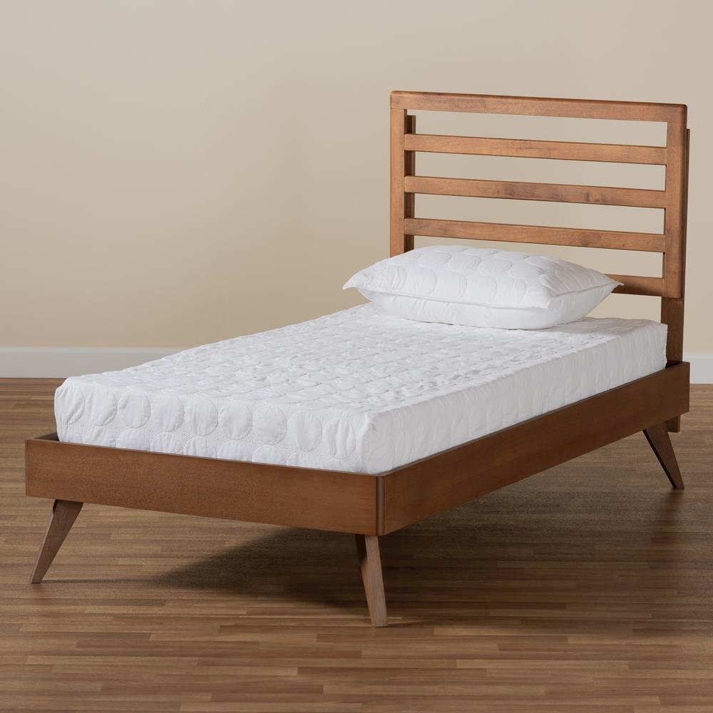 Shiro Mid-Century Modern Ash Walnut Finished Wood Twin Size Platform Bed. Picture 16