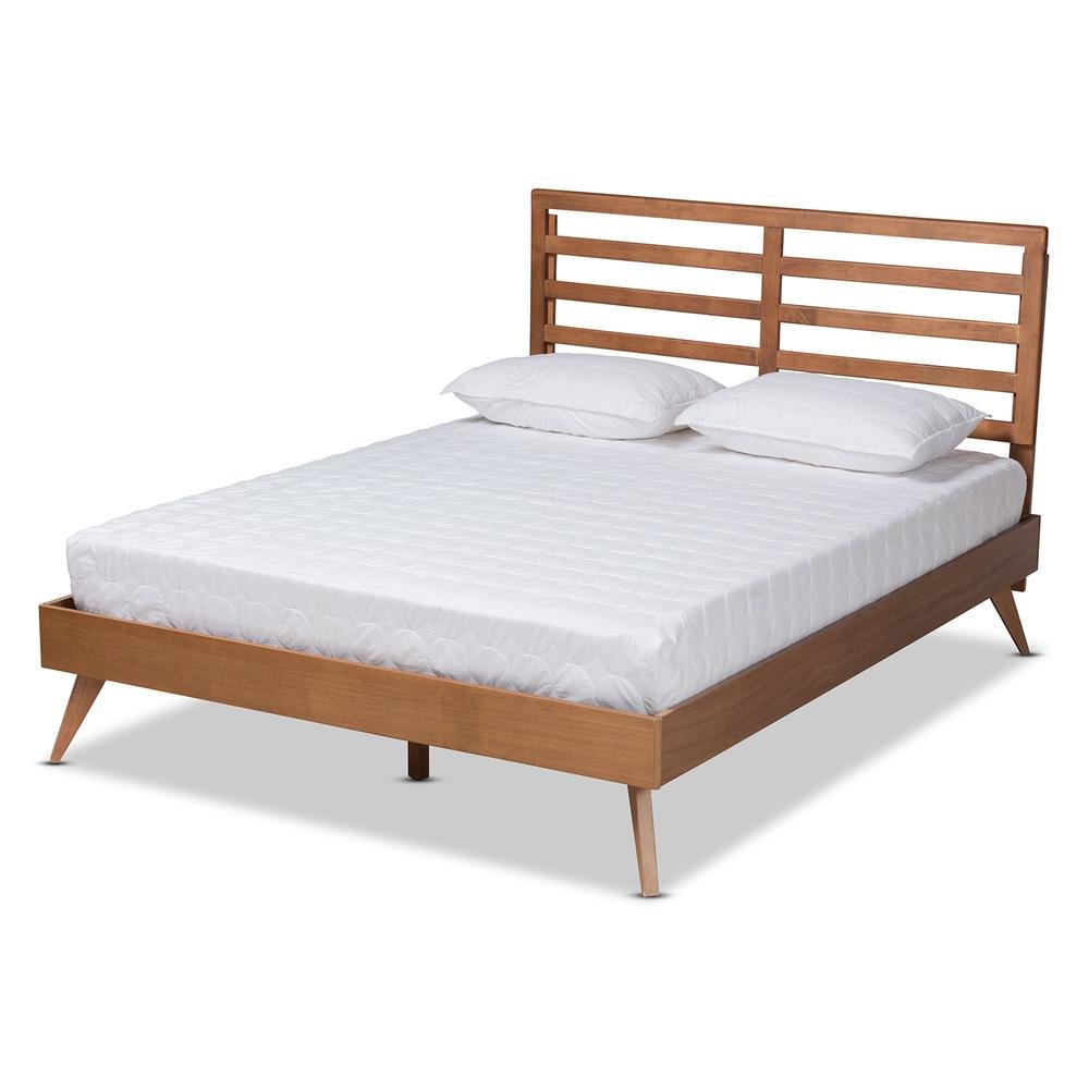 Shiro Mid-Century Modern Ash Walnut Finished Wood Full Size Platform Bed. Picture 11
