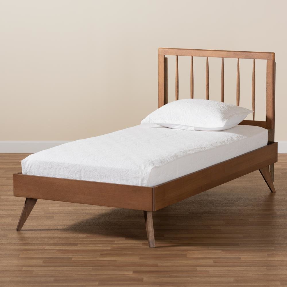 Toru Mid-Century Modern Ash Walnut Finished Wood Twin Size Platform Bed. Picture 16
