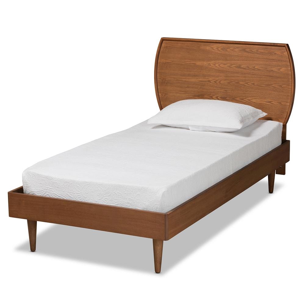 Yori Mid-Century Modern Walnut Brown Finished Wood Twin Size Platform Bed. Picture 10
