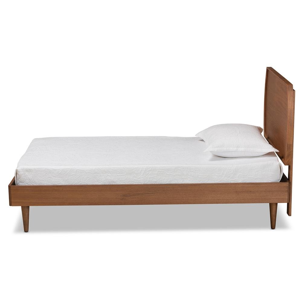 Yori Mid-Century Modern Walnut Brown Finished Wood Twin Size Platform Bed. Picture 11