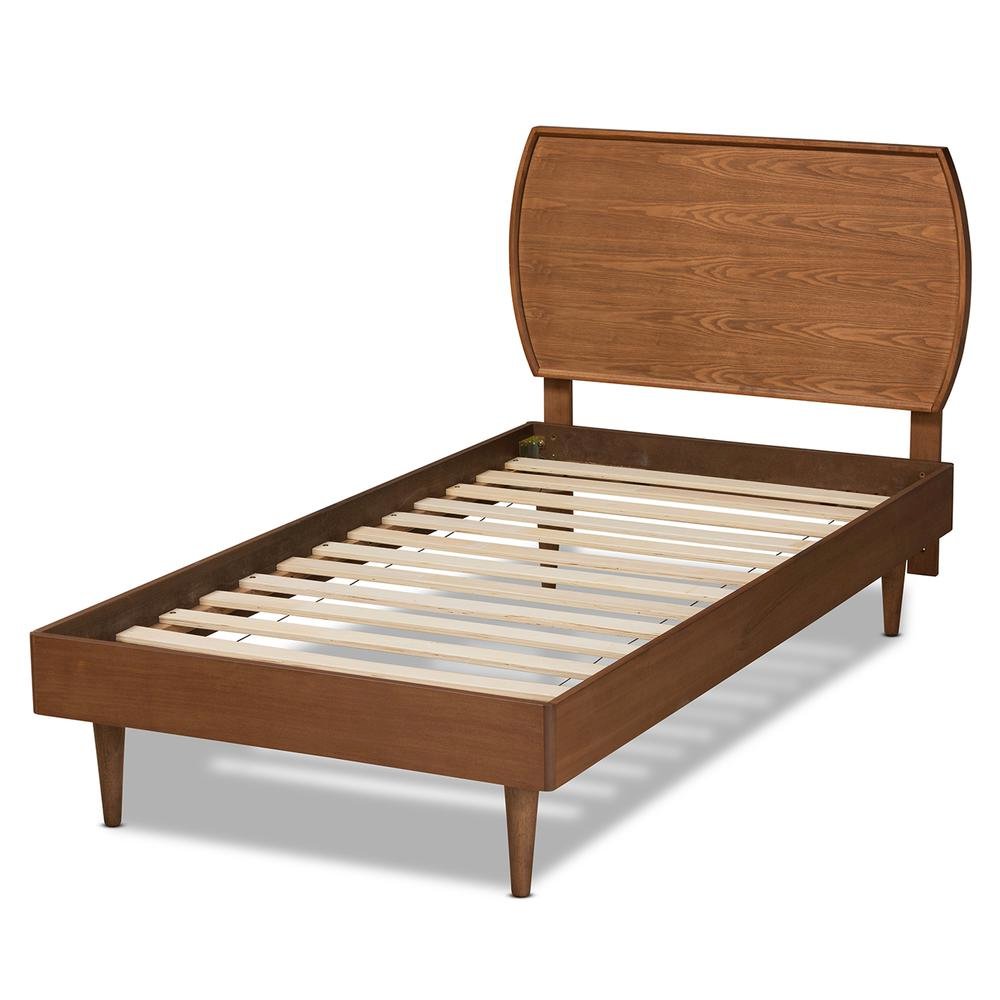 Yori Mid-Century Modern Walnut Brown Finished Wood Twin Size Platform Bed. Picture 12