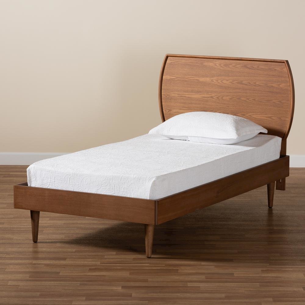 Yori Mid-Century Modern Walnut Brown Finished Wood Twin Size Platform Bed. Picture 16