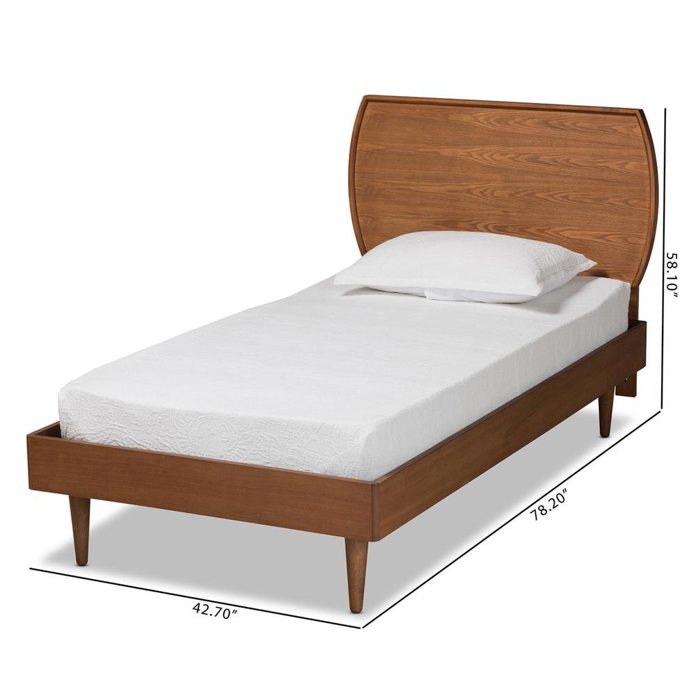 Yori Mid-Century Modern Walnut Brown Finished Wood Twin Size Platform Bed. Picture 17