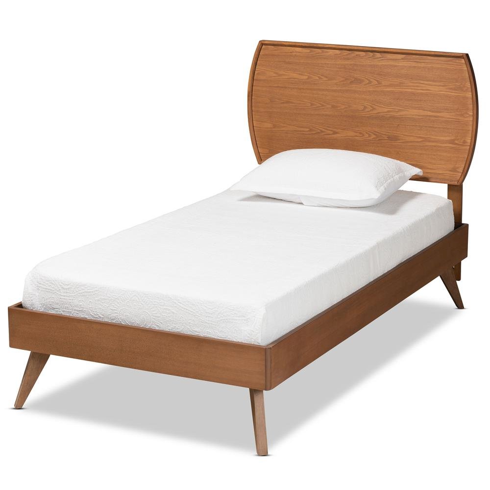 Aimi Mid-Century Modern Walnut Brown Finished Wood Twin Size Platform Bed. Picture 10