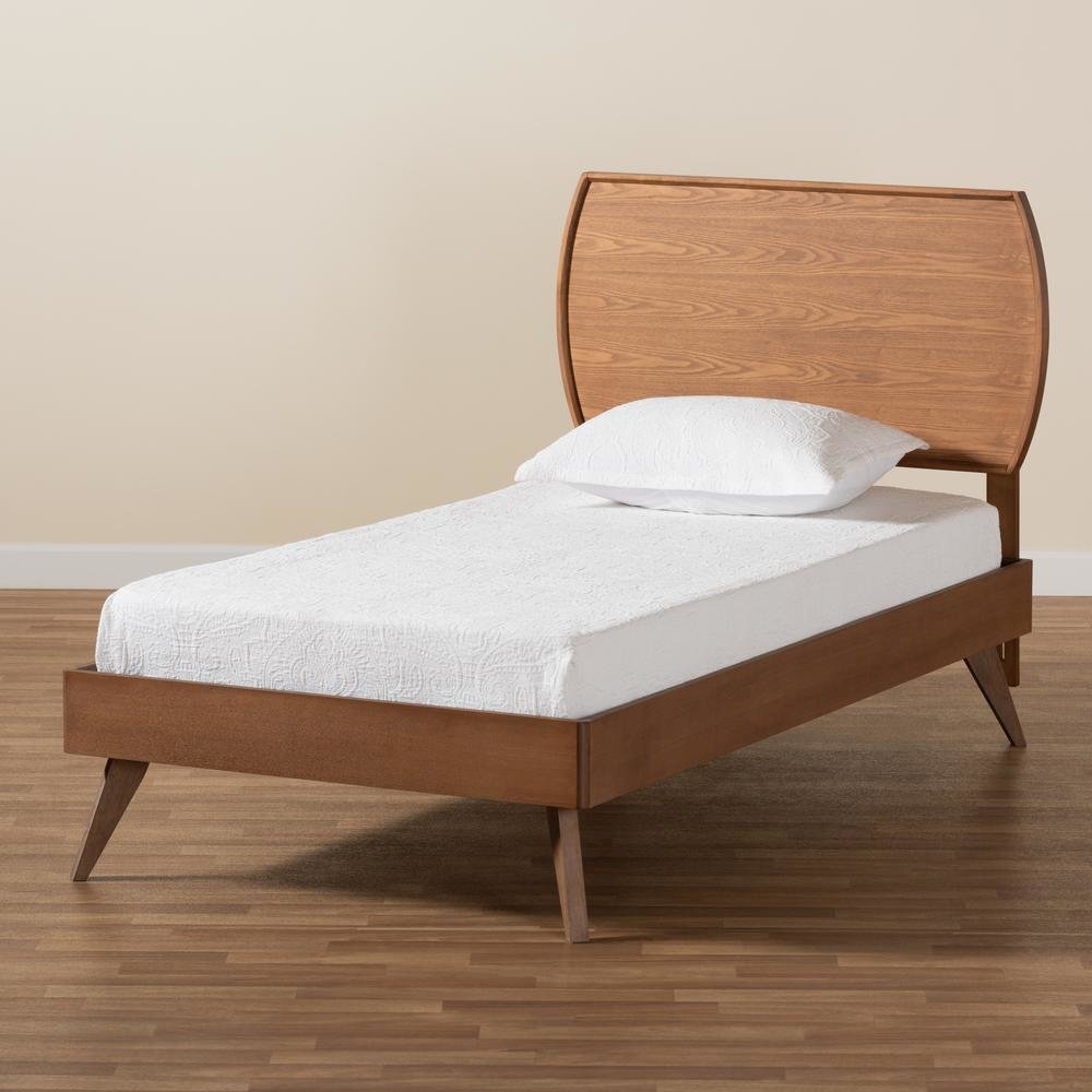Aimi Mid-Century Modern Walnut Brown Finished Wood Twin Size Platform Bed. Picture 16