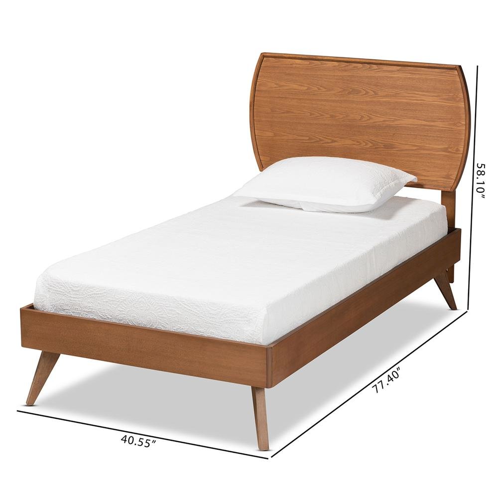 Aimi Mid-Century Modern Walnut Brown Finished Wood Twin Size Platform Bed. Picture 17