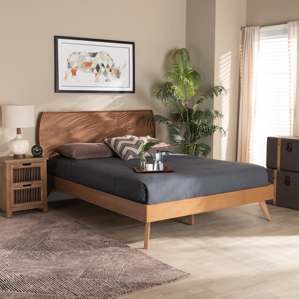 Aimi Mid-Century Modern Walnut Brown Finished Wood Full Size Platform Bed. Picture 17