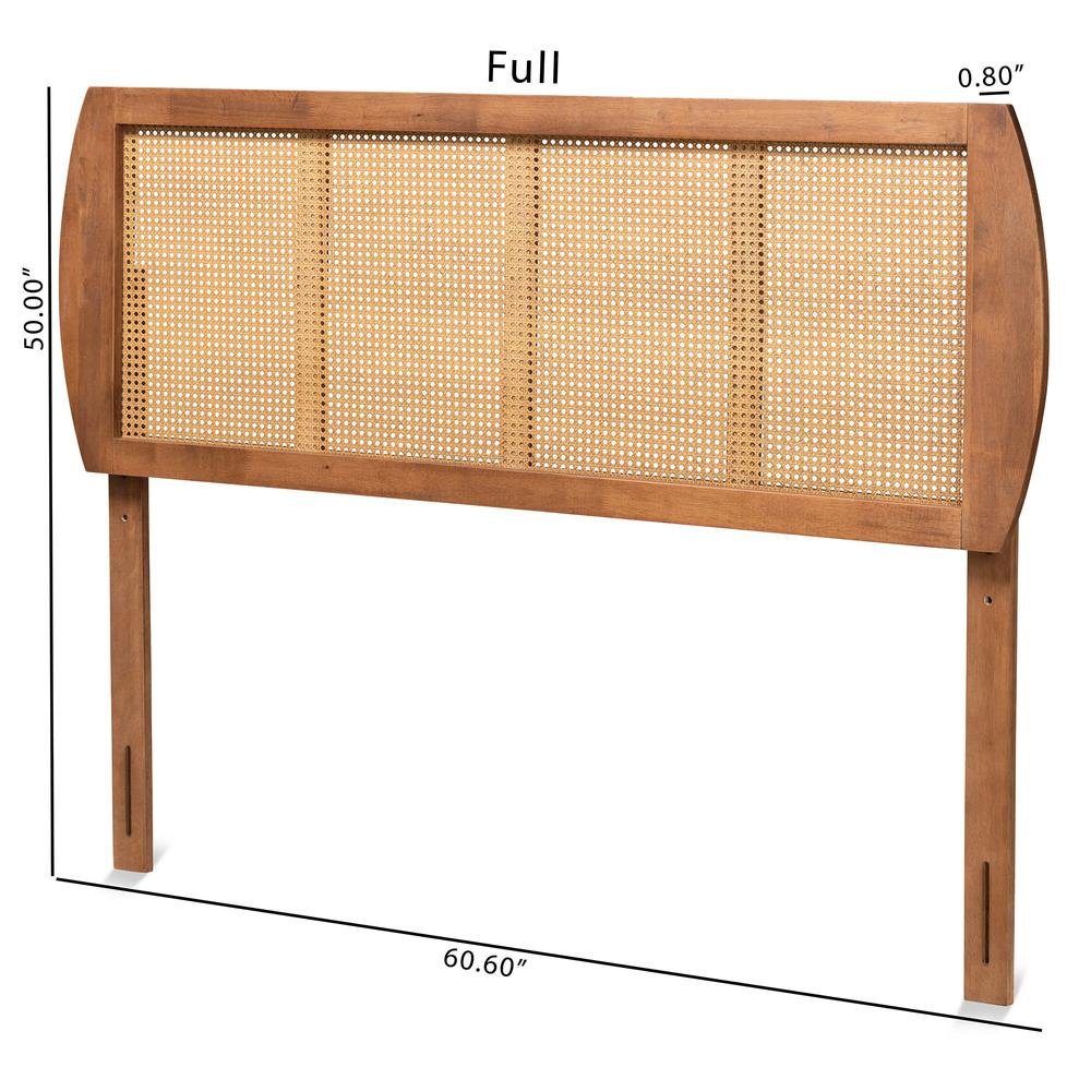 Modern Ash Walnut Finished Wood and Synthetic Rattan Full Size Headboard. Picture 13