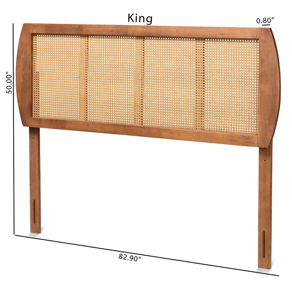Modern Ash Walnut Finished Wood and Synthetic Rattan Full Size Headboard. Picture 15