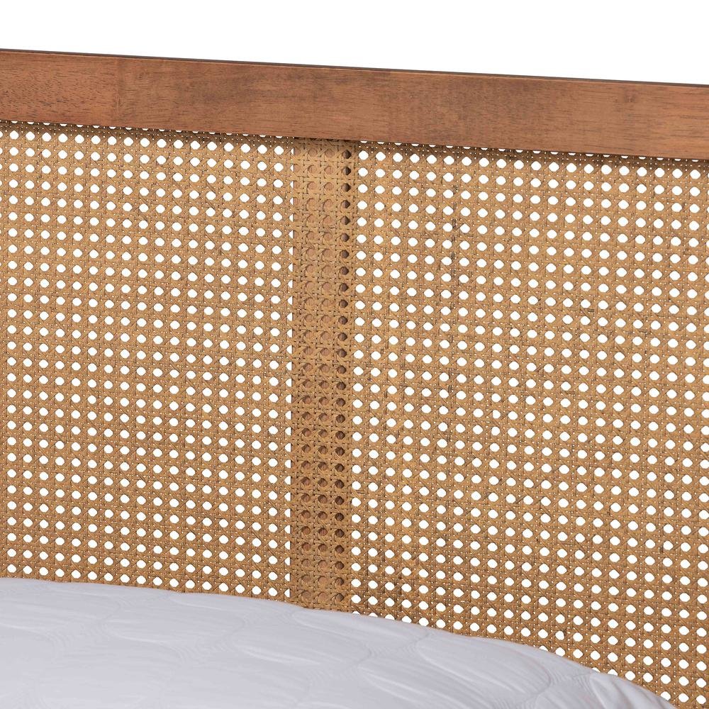 Walnut Brown Finished Wood and Synthetic Rattan Full Size Platform Bed. Picture 15