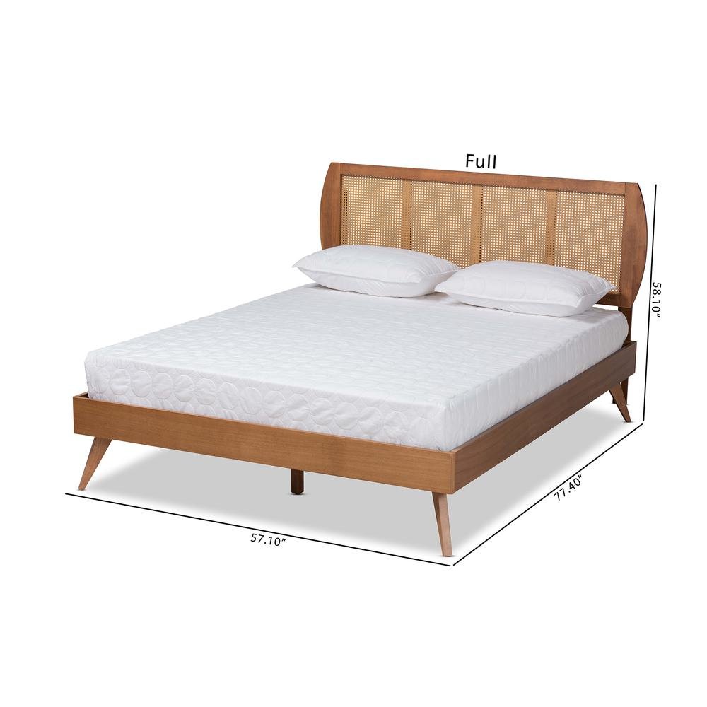 Walnut Brown Finished Wood and Synthetic Rattan Full Size Platform Bed. Picture 19