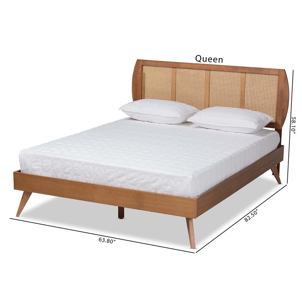 Walnut Brown Finished Wood and Synthetic Rattan Full Size Platform Bed. Picture 20
