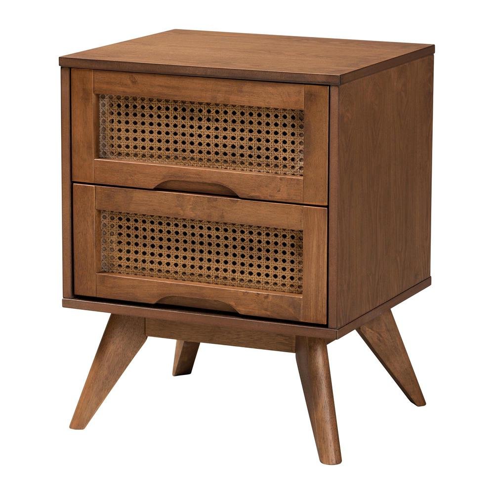 Modern Walnut Brown Finished Wood and Woven Rattan Full Size 3-Piece Bedroom Set. Picture 19