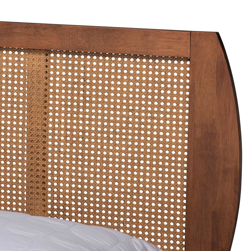 Modern Walnut Brown Finished Wood and Woven Rattan Full Size 3-Piece Bedroom Set. Picture 22