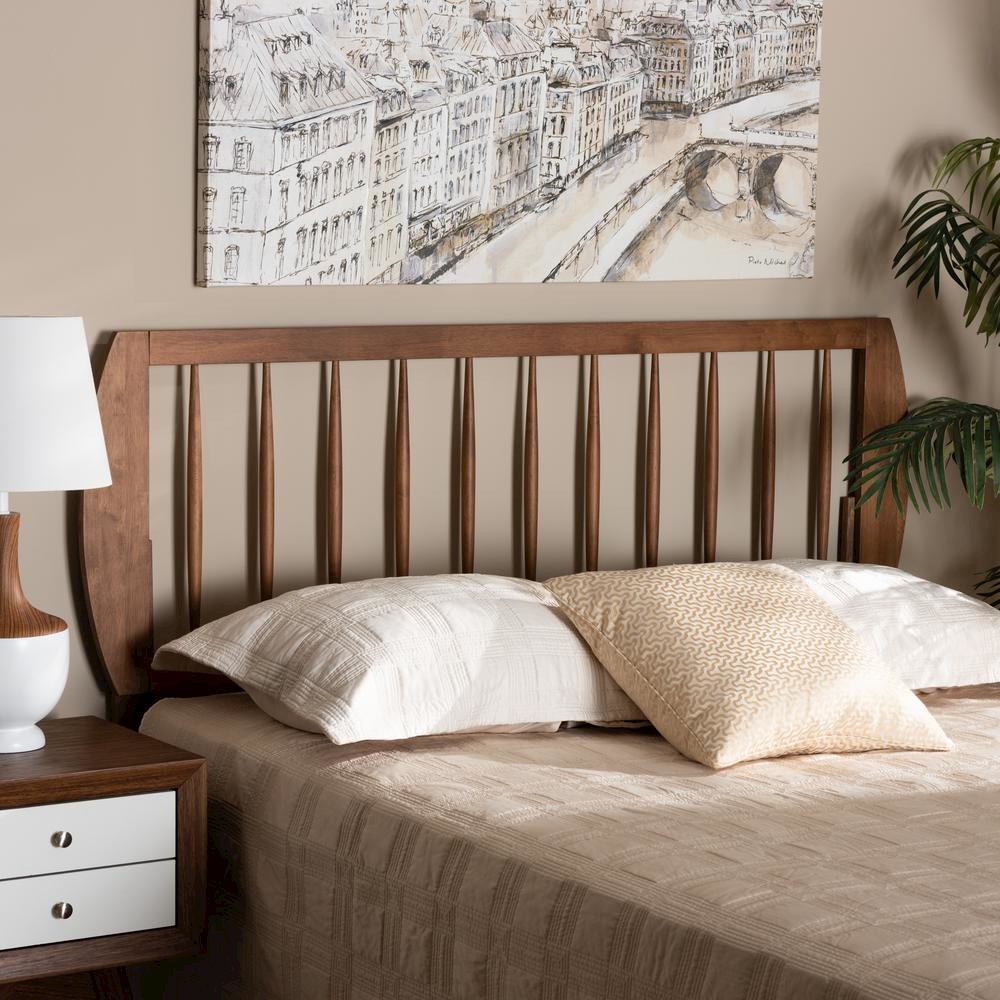 Transitional Ash Walnut Finished Wood Full Size Headboard. Picture 11