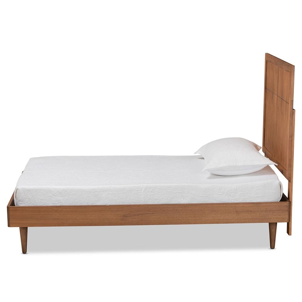 Rin Mid-Century Modern Walnut Brown Finished Wood Twin Size Platform Bed. Picture 11