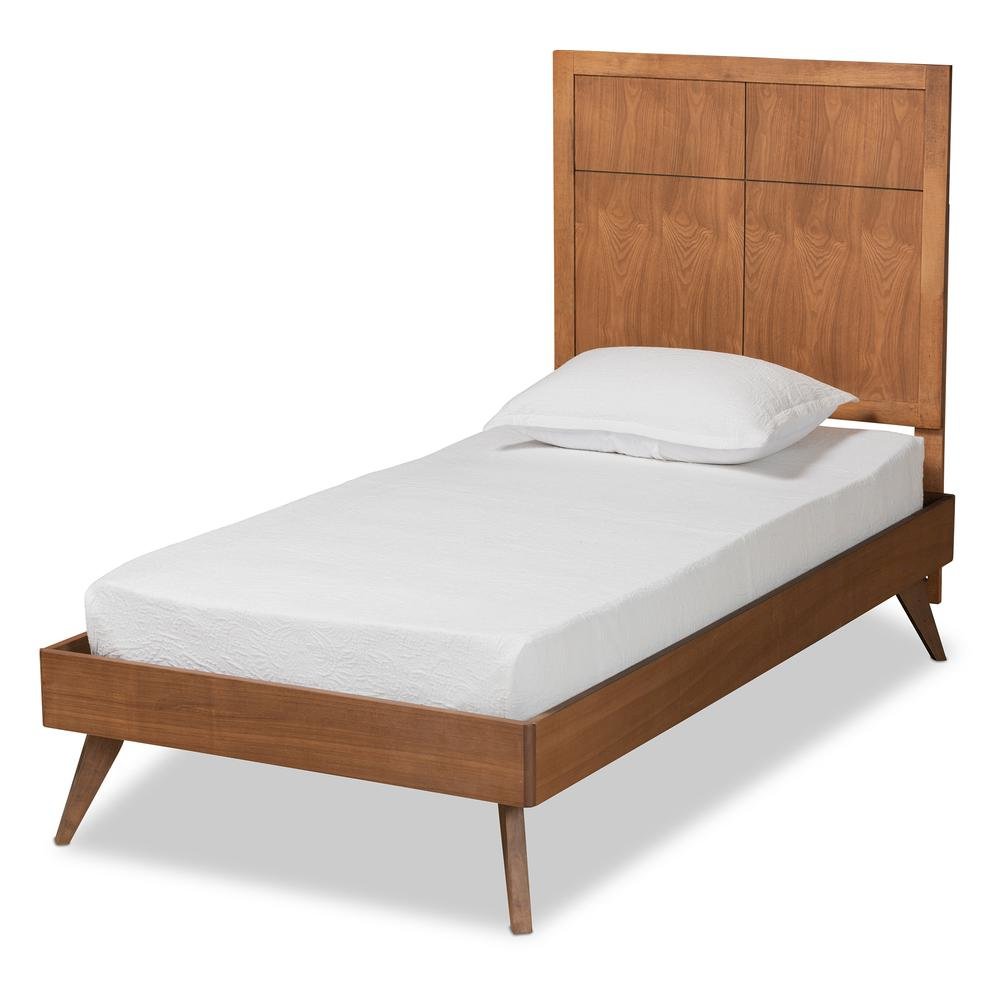Noela Mid-Century Modern Walnut Brown Finished Wood Twin Size Platform Bed. Picture 10
