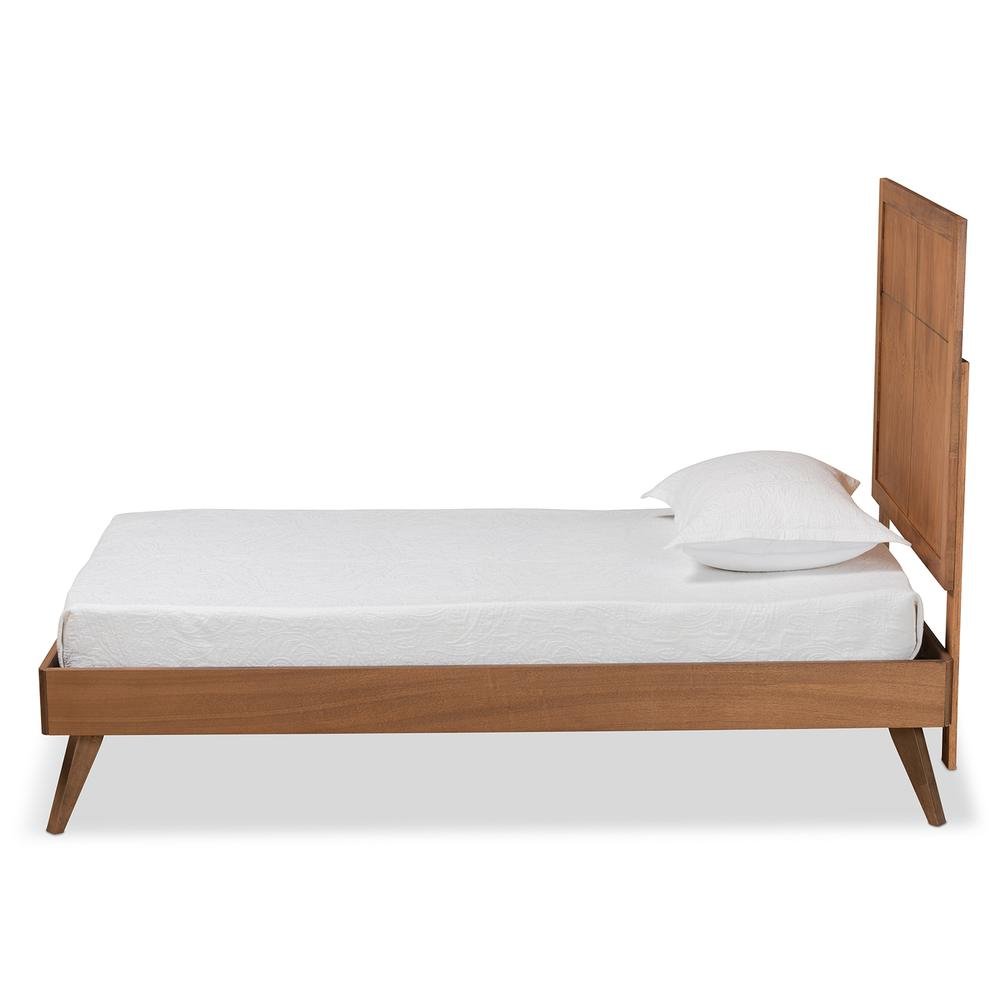 Noela Mid-Century Modern Walnut Brown Finished Wood Twin Size Platform Bed. Picture 11