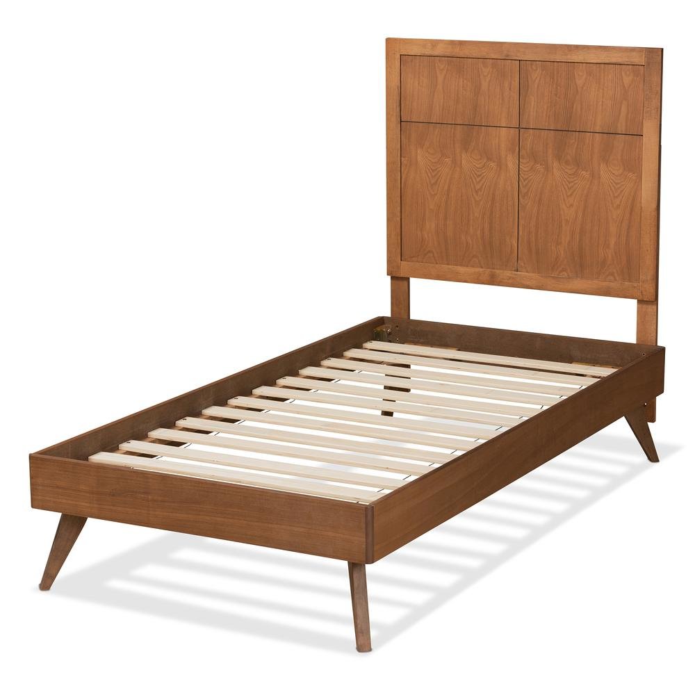 Noela Mid-Century Modern Walnut Brown Finished Wood Twin Size Platform Bed. Picture 12