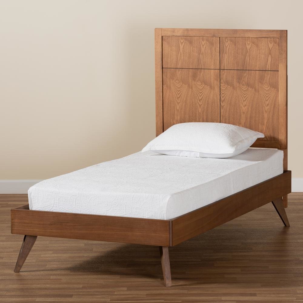 Noela Mid-Century Modern Walnut Brown Finished Wood Twin Size Platform Bed. Picture 16