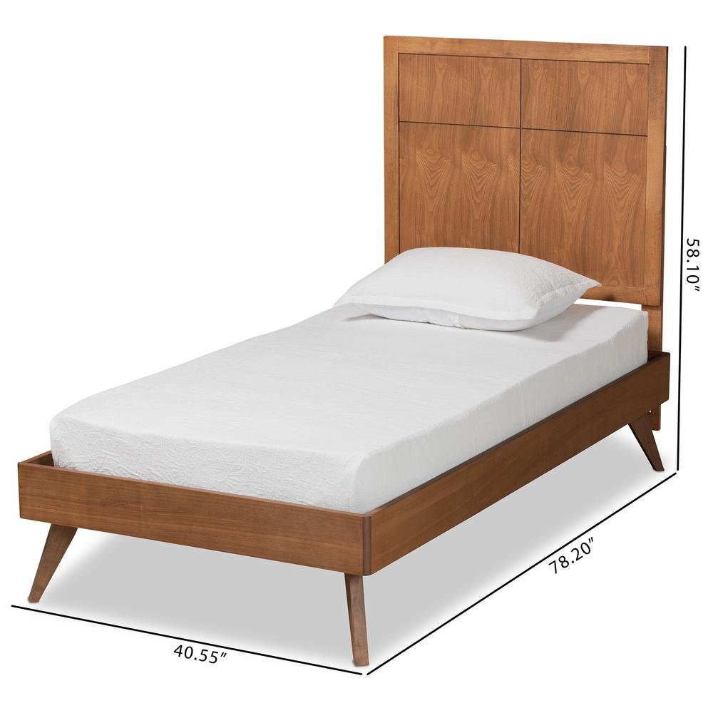Noela Mid-Century Modern Walnut Brown Finished Wood Twin Size Platform Bed. Picture 17