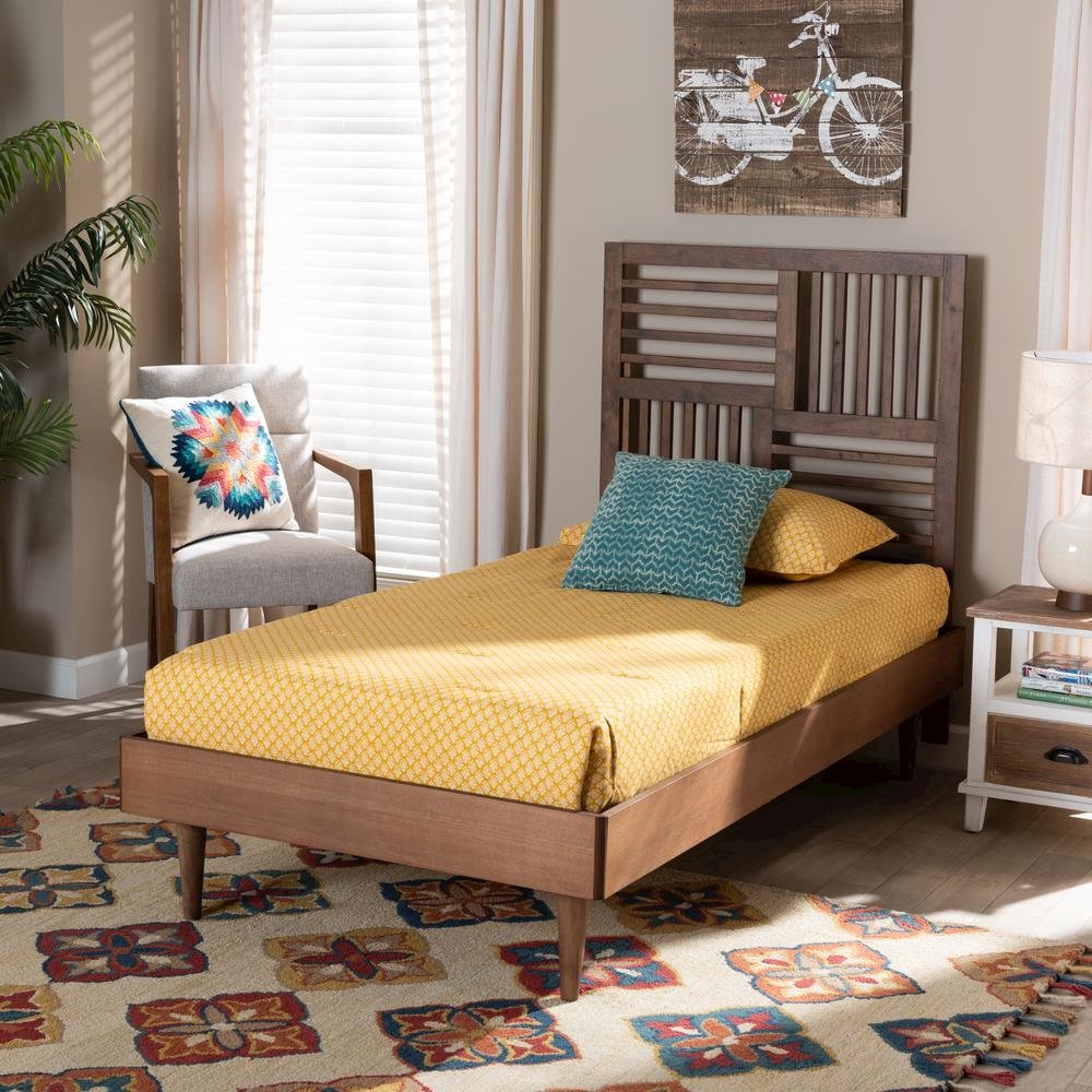 Romy Modern and Contemporary Walnut Brown Finished Wood Twin Size Platform Bed. Picture 15