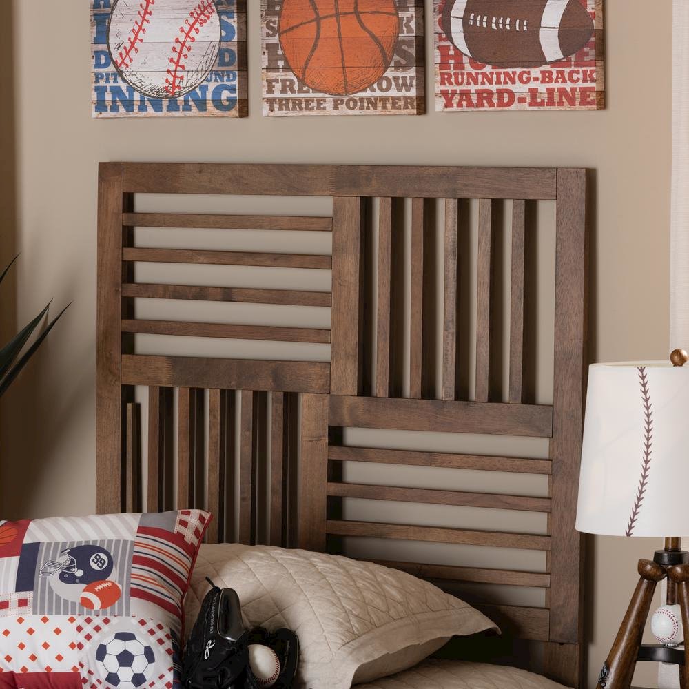 Transitional Ash Walnut Finished Wood Twin Size Headboard. Picture 9
