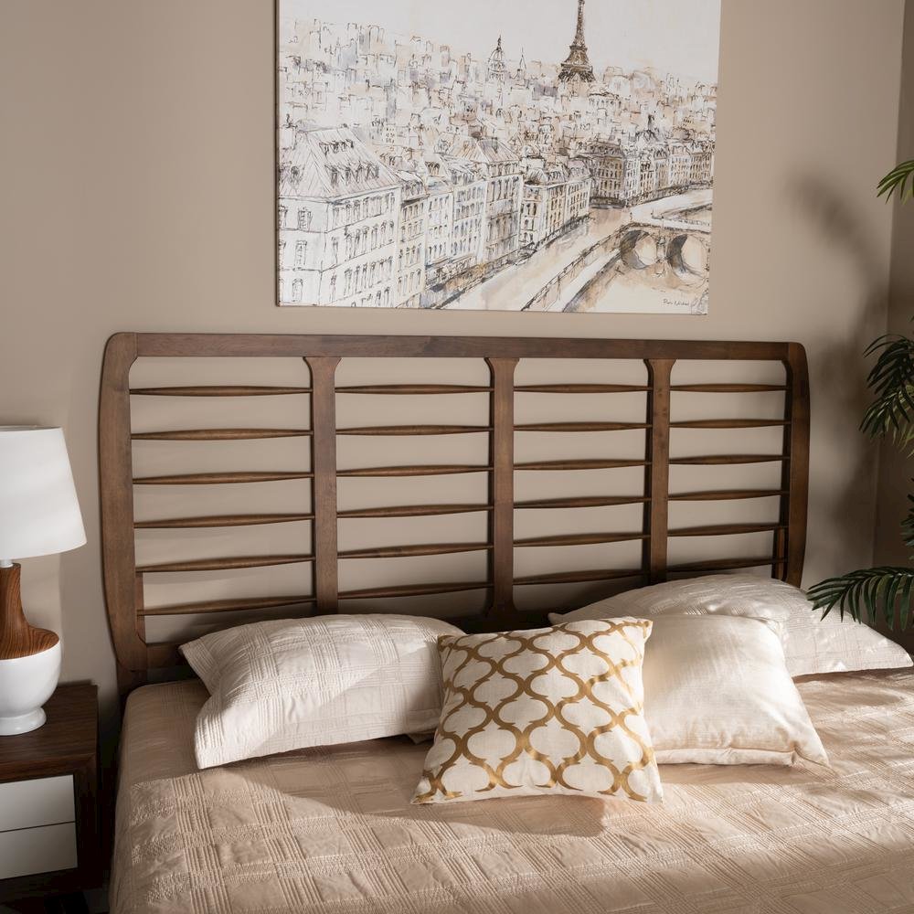 Carolyn Mid-Century Modern Ash Walnut Finished Wood King Size Headboard. Picture 9