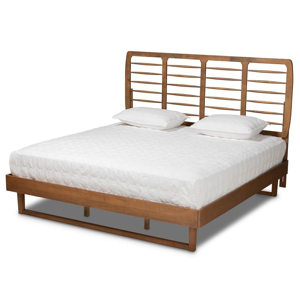 Lucie Modern and Contemporary Walnut Brown Finished Wood King Size Platform Bed. Picture 10