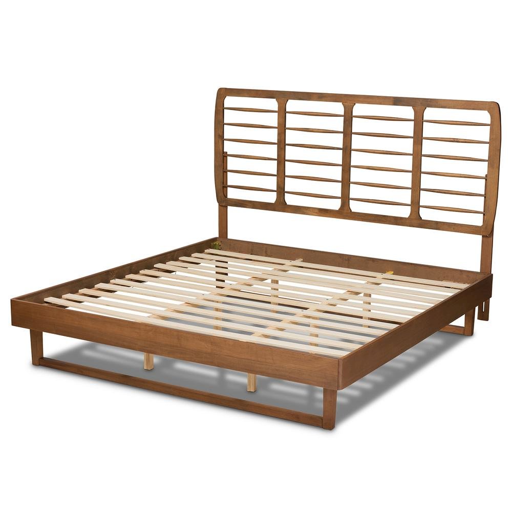 Lucie Modern and Contemporary Walnut Brown Finished Wood King Size Platform Bed. Picture 12