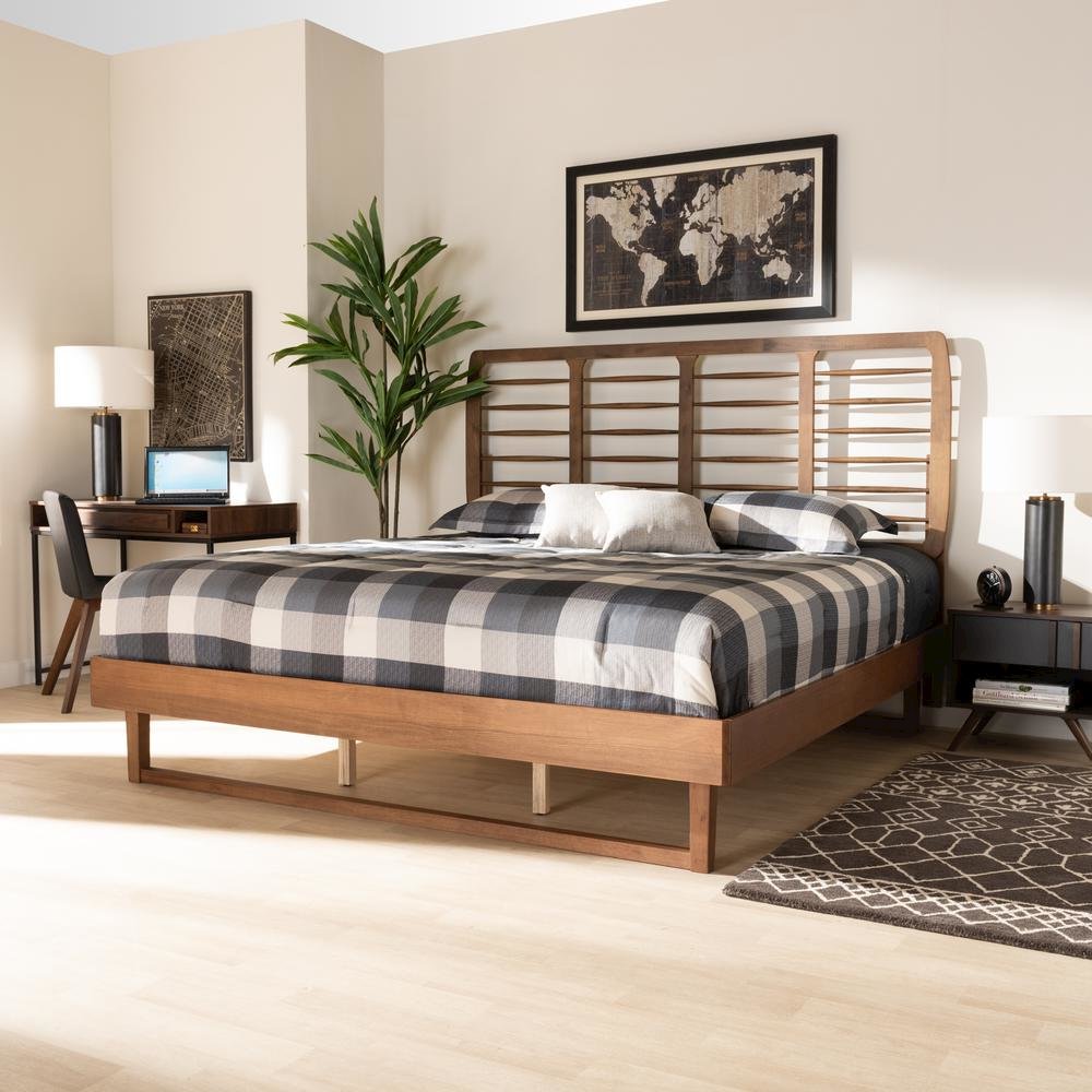 Lucie Modern and Contemporary Walnut Brown Finished Wood King Size Platform Bed. Picture 15