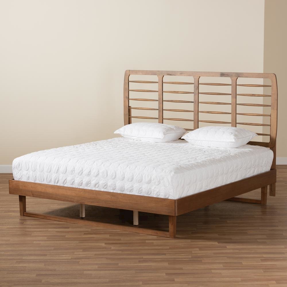 Lucie Modern and Contemporary Walnut Brown Finished Wood King Size Platform Bed. Picture 16