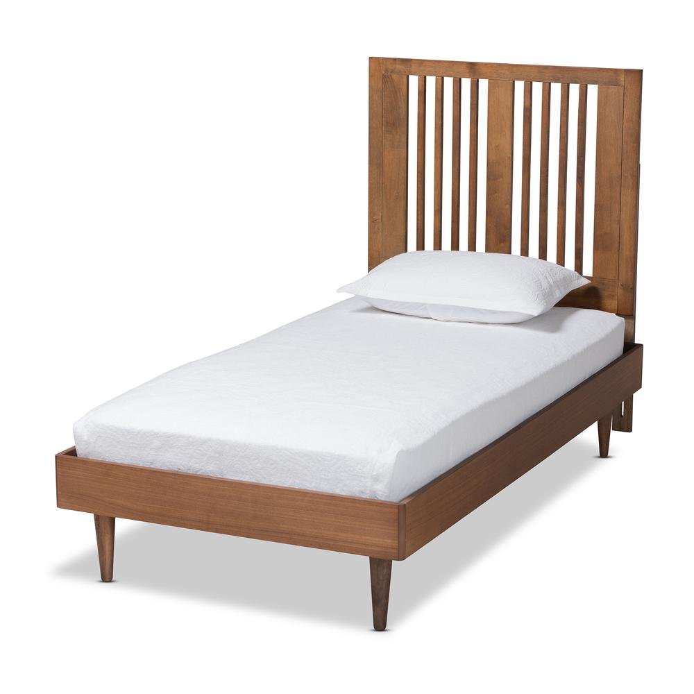 Transitional Ash Walnut Finished Wood Twin Size Platform Bed. Picture 10
