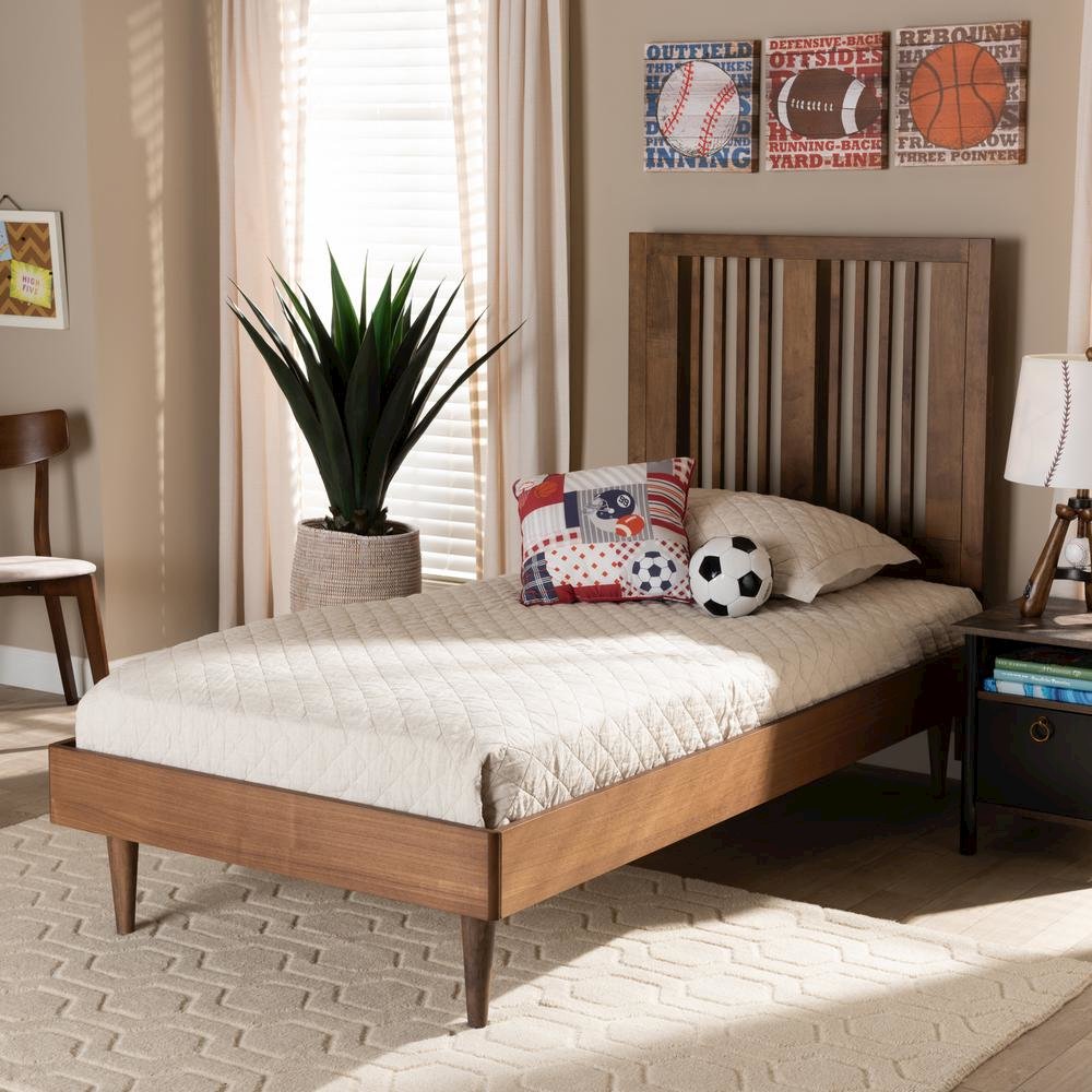 Transitional Ash Walnut Finished Wood Twin Size Platform Bed. Picture 15