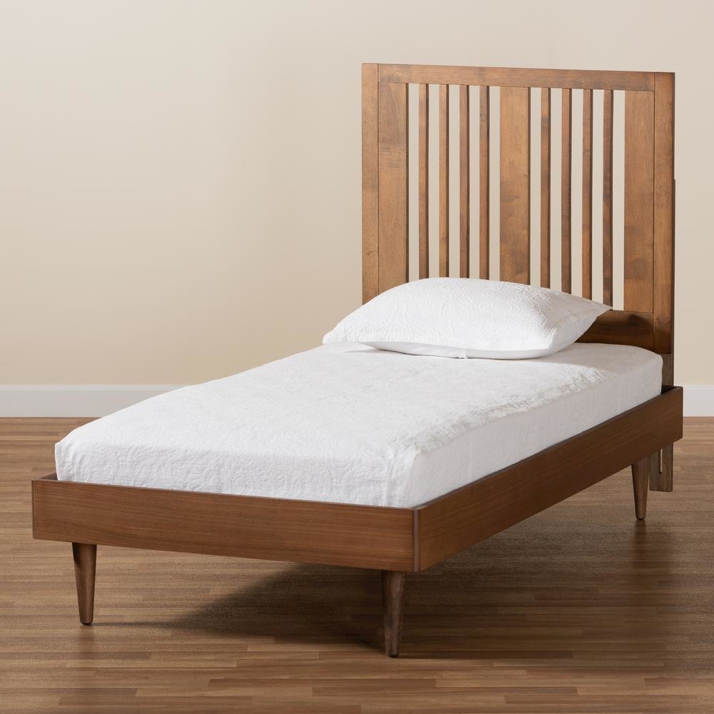 Transitional Ash Walnut Finished Wood Twin Size Platform Bed. Picture 16